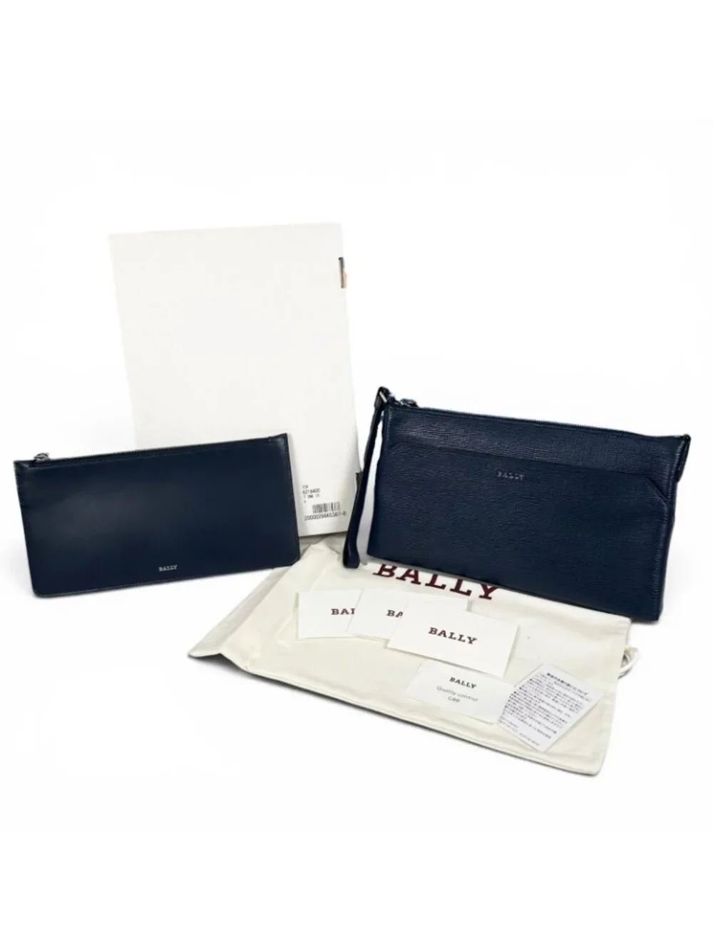 Bvlgari Bally Leddon Logo Leather Clutch Navy Silver